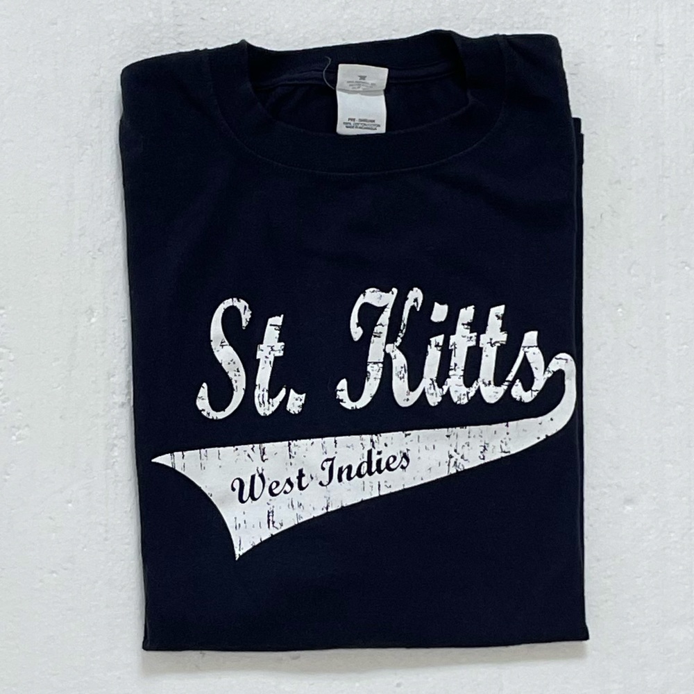 St. Kitts, West Indies, Short Sleeved T-Shirt, Navy with white, Size 2XL